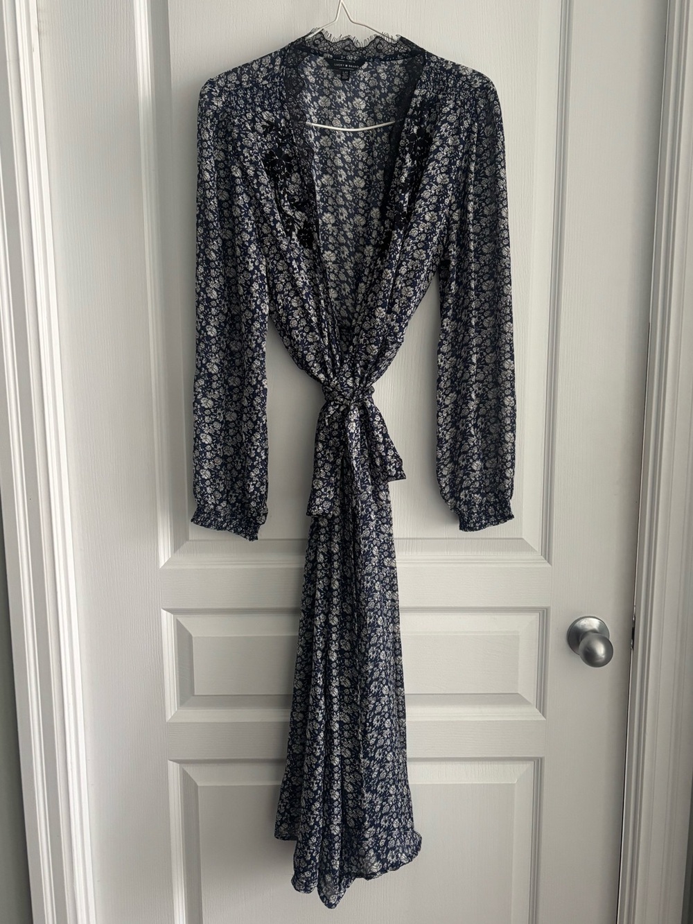 Lucky Brand Floral Wrap Dress with Black Embroidery